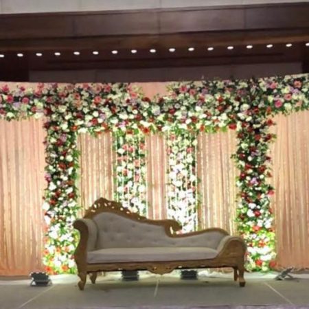 White Curtain Mixed Flowers Focus Light & Warm Led Light 8k Additional charges will apply for sofa Including Decorations